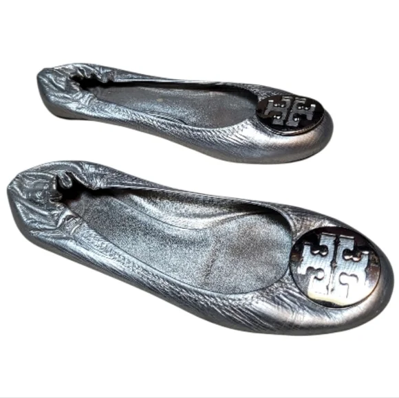 Tory Burch Silver Reva Ballet Flats - Size 9.5M - Picture 2 of 9